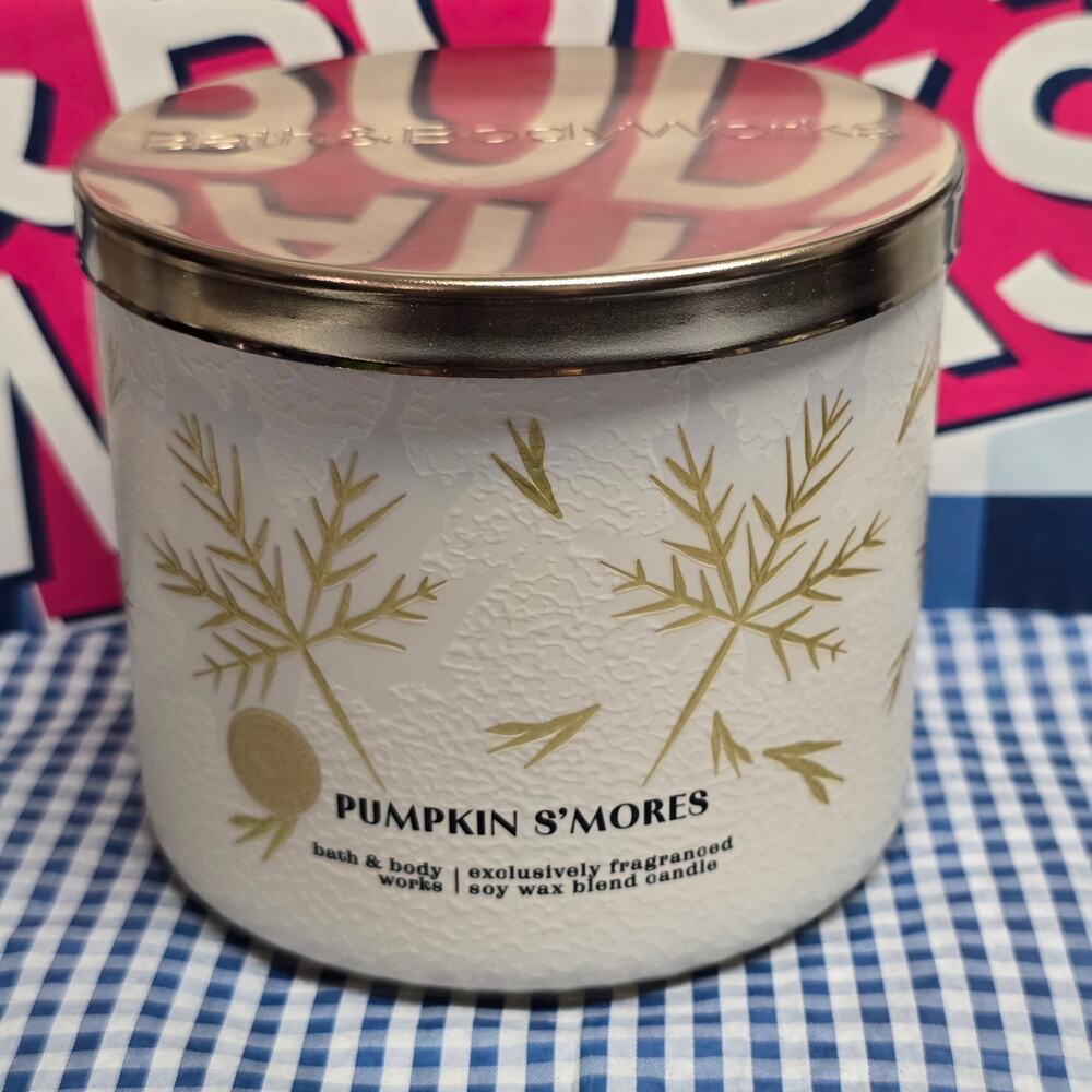 BBW Pumpkin S'mores Large 3 Wick Candle Holiday Home Fragrance Decor Smores